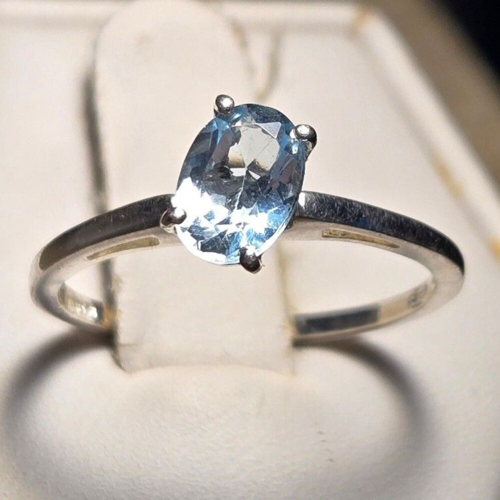 Baby Blue Solitaire vintage sterling silver ring sz 7
